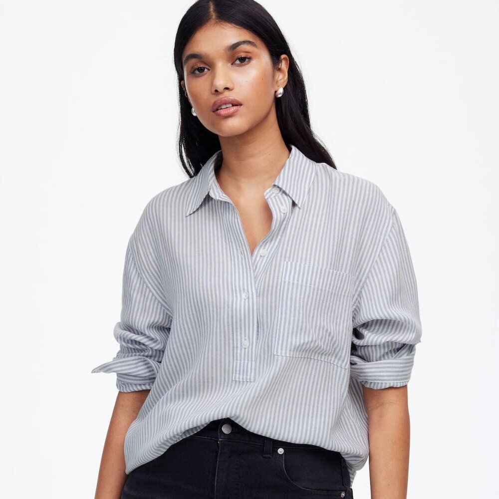 [NWT] Madewell Drapey Long-Sleeve Popover Shirt in Stripe